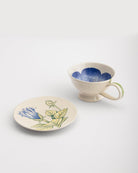 Tea Cup and Saucer Large Blue Hibiscus - Marble Lotus - Tea Cup and Saucer Large Blue Hibiscus