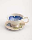 Tea Cup and Saucer Large Blue Hibiscus - Marble Lotus - Tea Cup and Saucer Large Blue Hibiscus