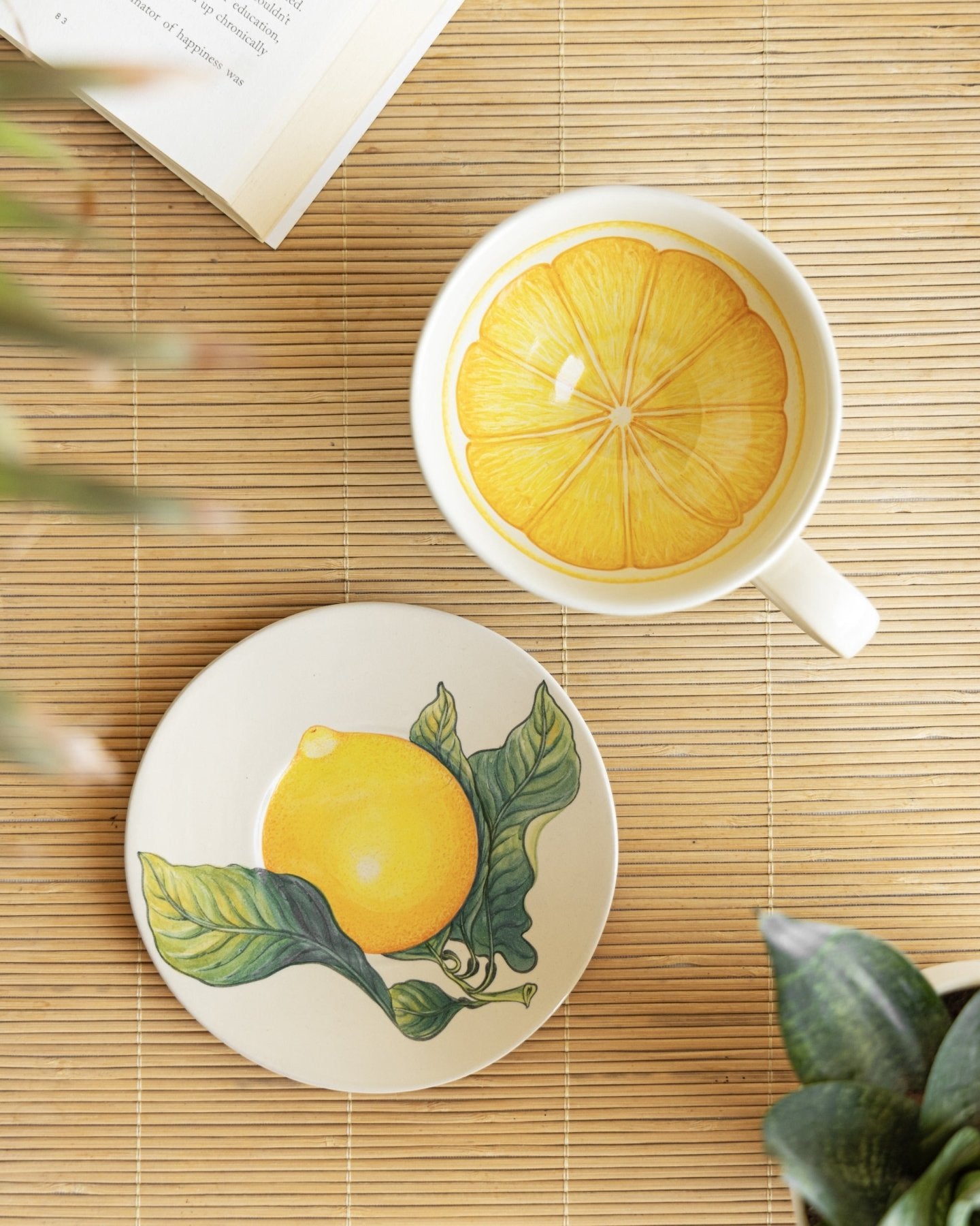 Tea Cup and Saucer Large Lemon - Marble Lotus - Tea Cup and Saucer Large Lemon Design