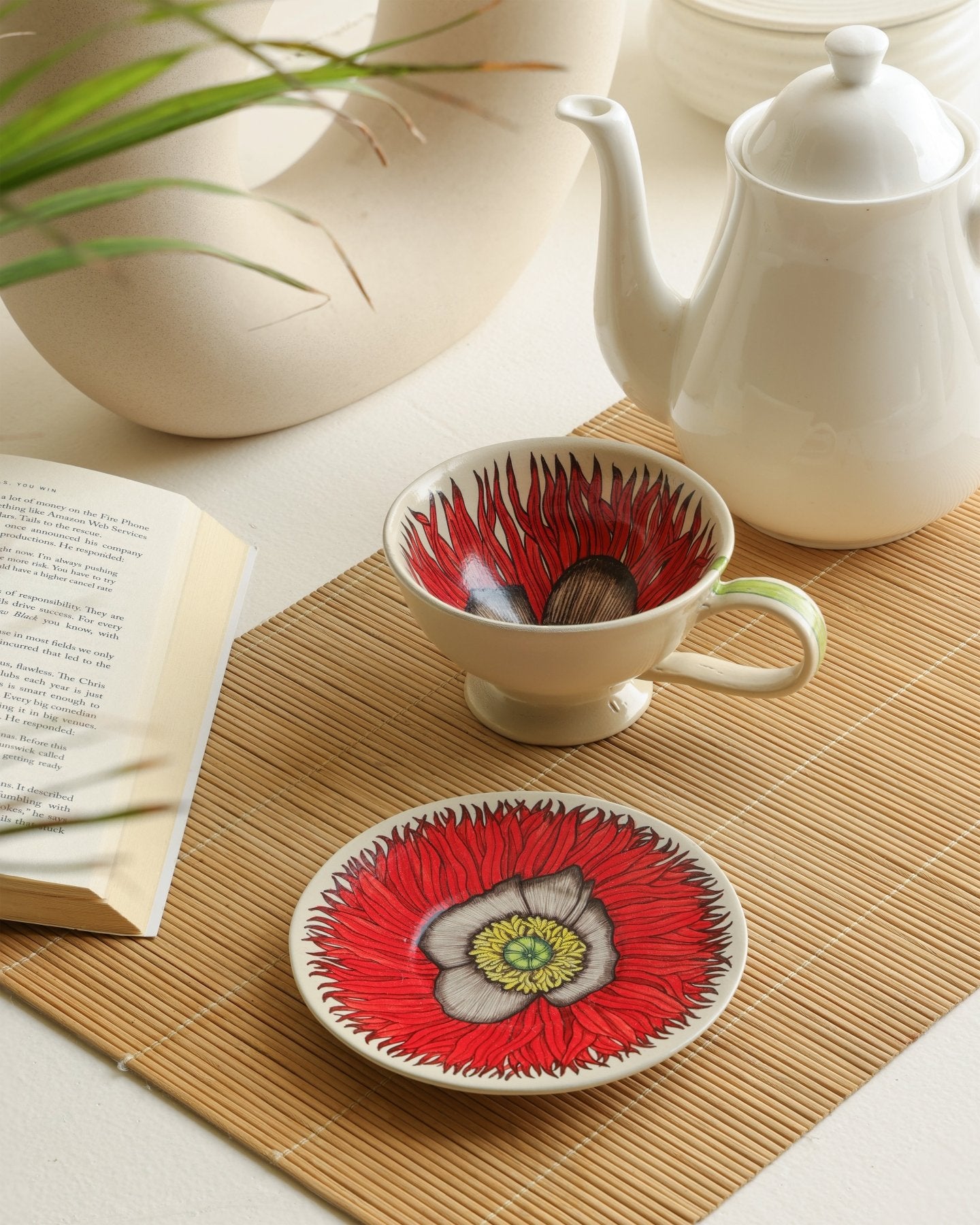 Tea Cup and Saucer Large Poppy - Marble Lotus - Tea Cup and Saucer Large Poppy