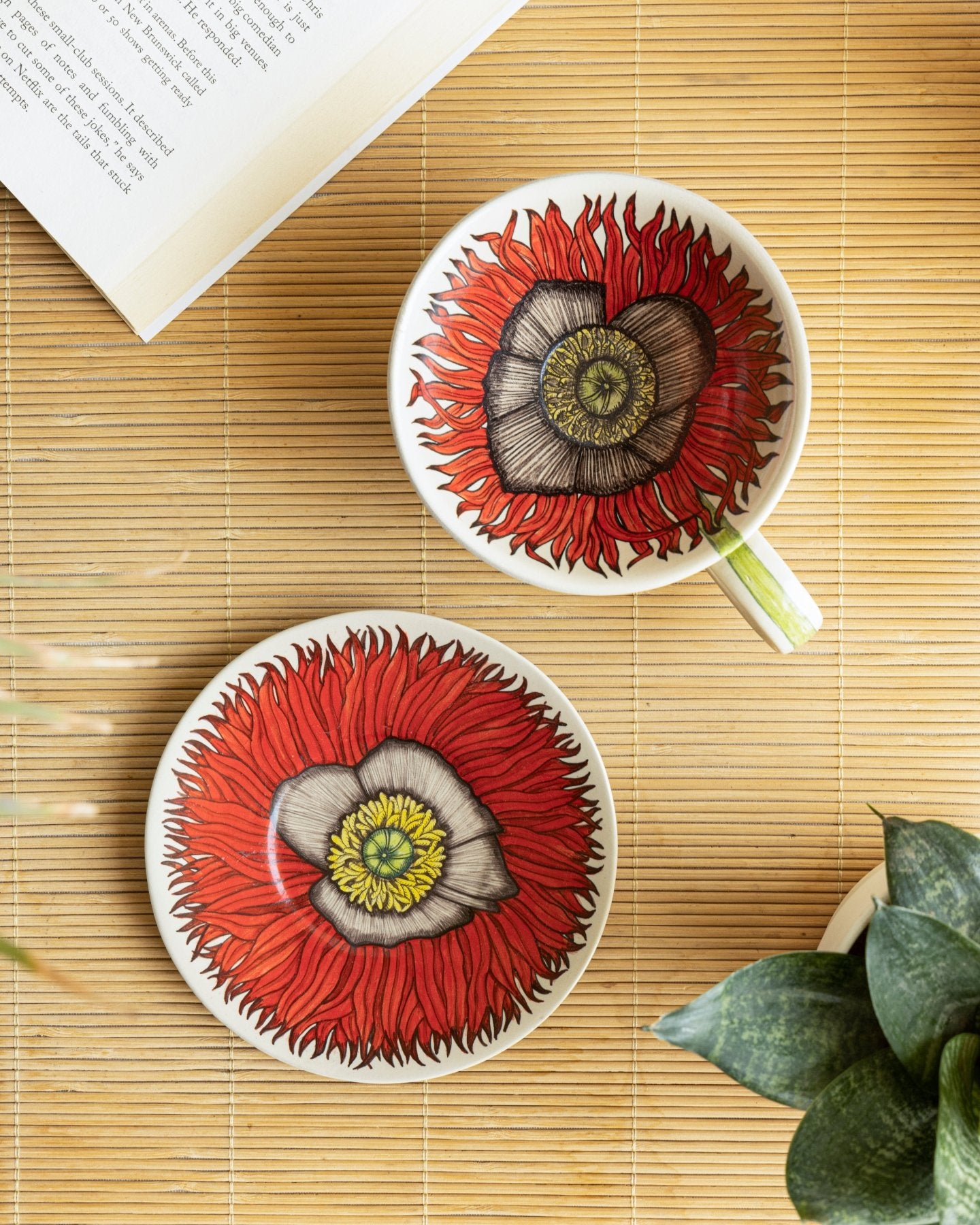 Tea Cup and Saucer Large Poppy - Marble Lotus - Tea Cup and Saucer Large Poppy