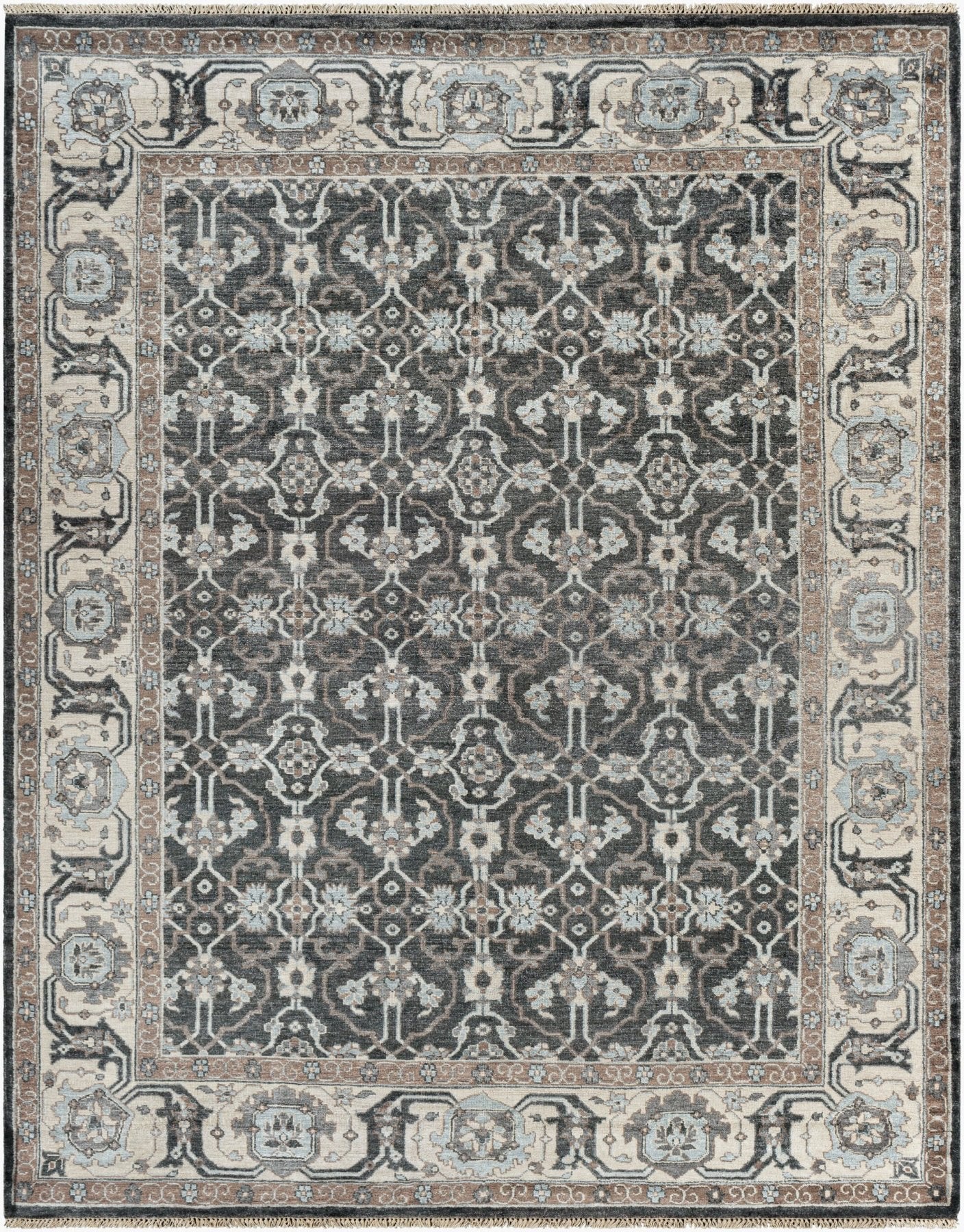 Theodora Black Handmade Rug - Marble Lotus - Theodara Black Handmade Rug