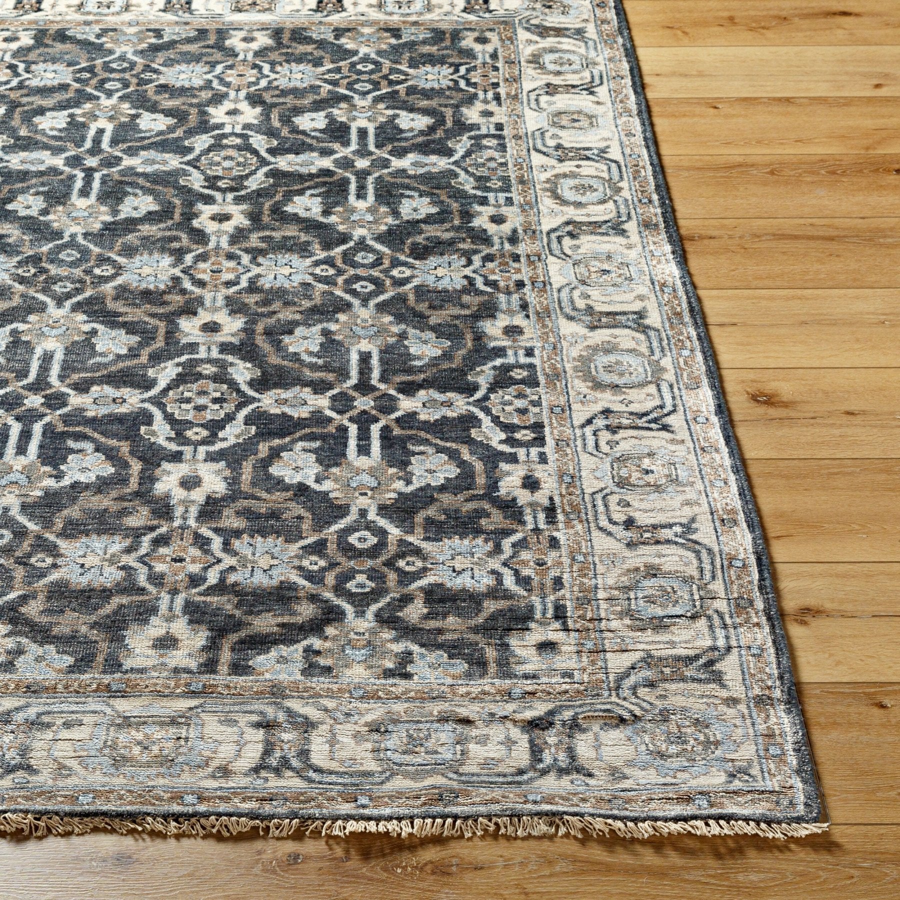 Theodora Black Handmade Rug - Marble Lotus - Theodara Black Handmade Rug