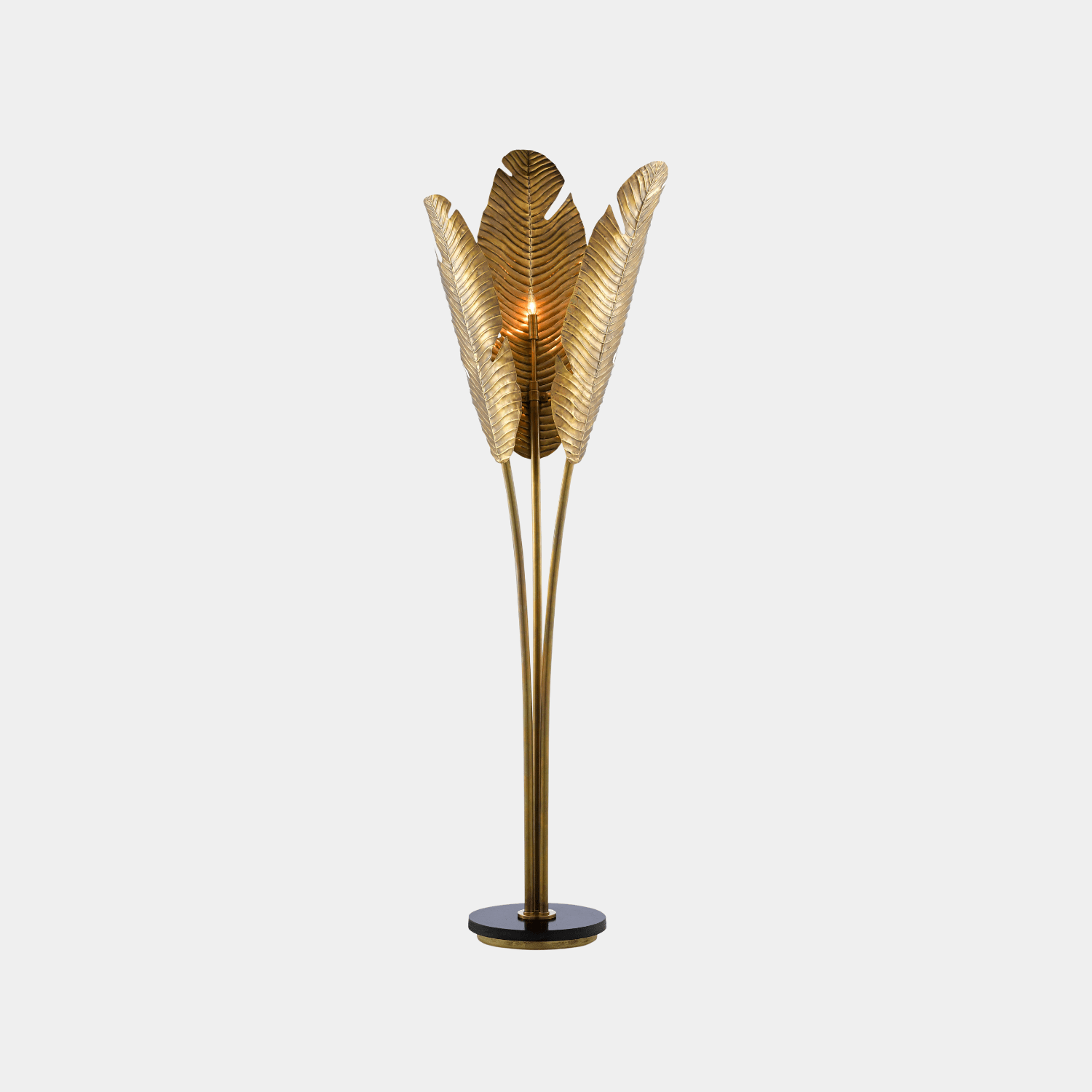 Tropical Large Brass Floor Lamp - Marble Lotus - Tropical Large Brass Floor Lamp