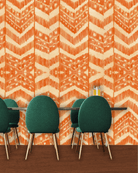 TURKISH IKAT Tangerine - Marble Lotus - Turkish Ikat Orange Wallpaper