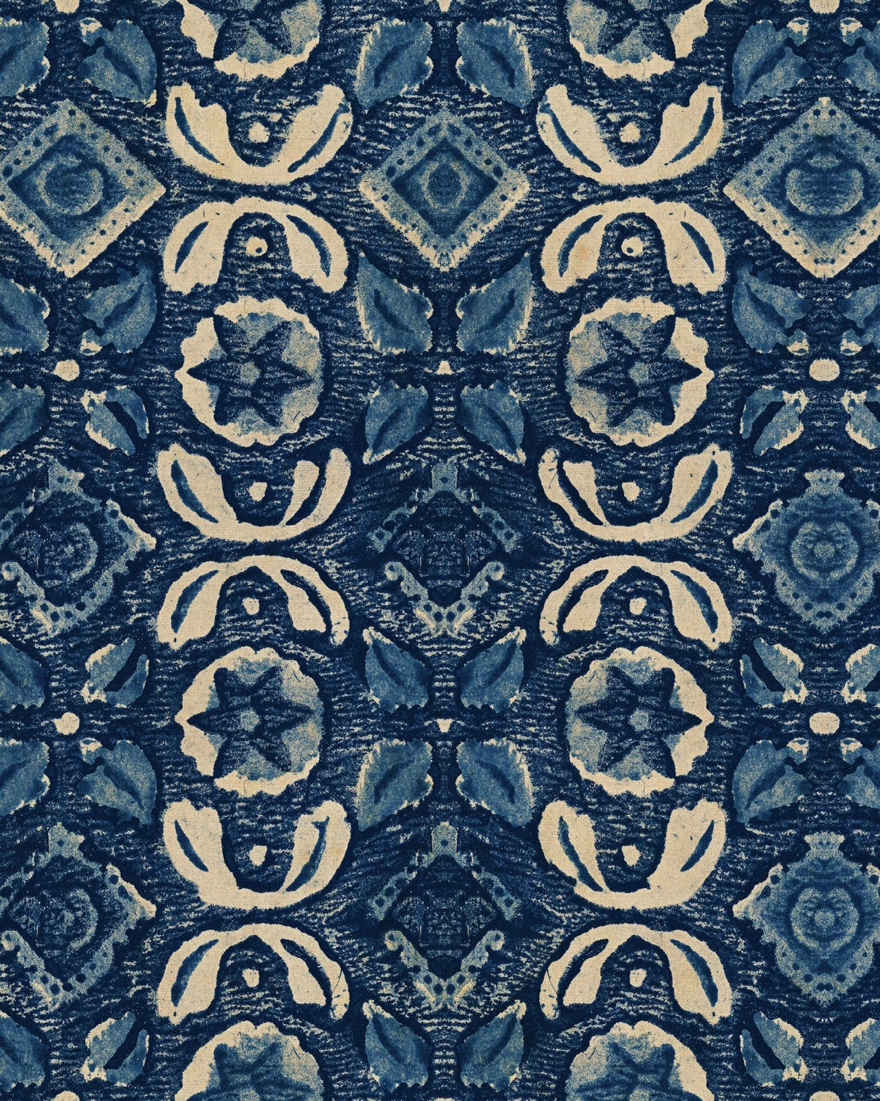 VARANASI Indigo - Marble Lotus - Varanasi Dark Blue Wallpaper