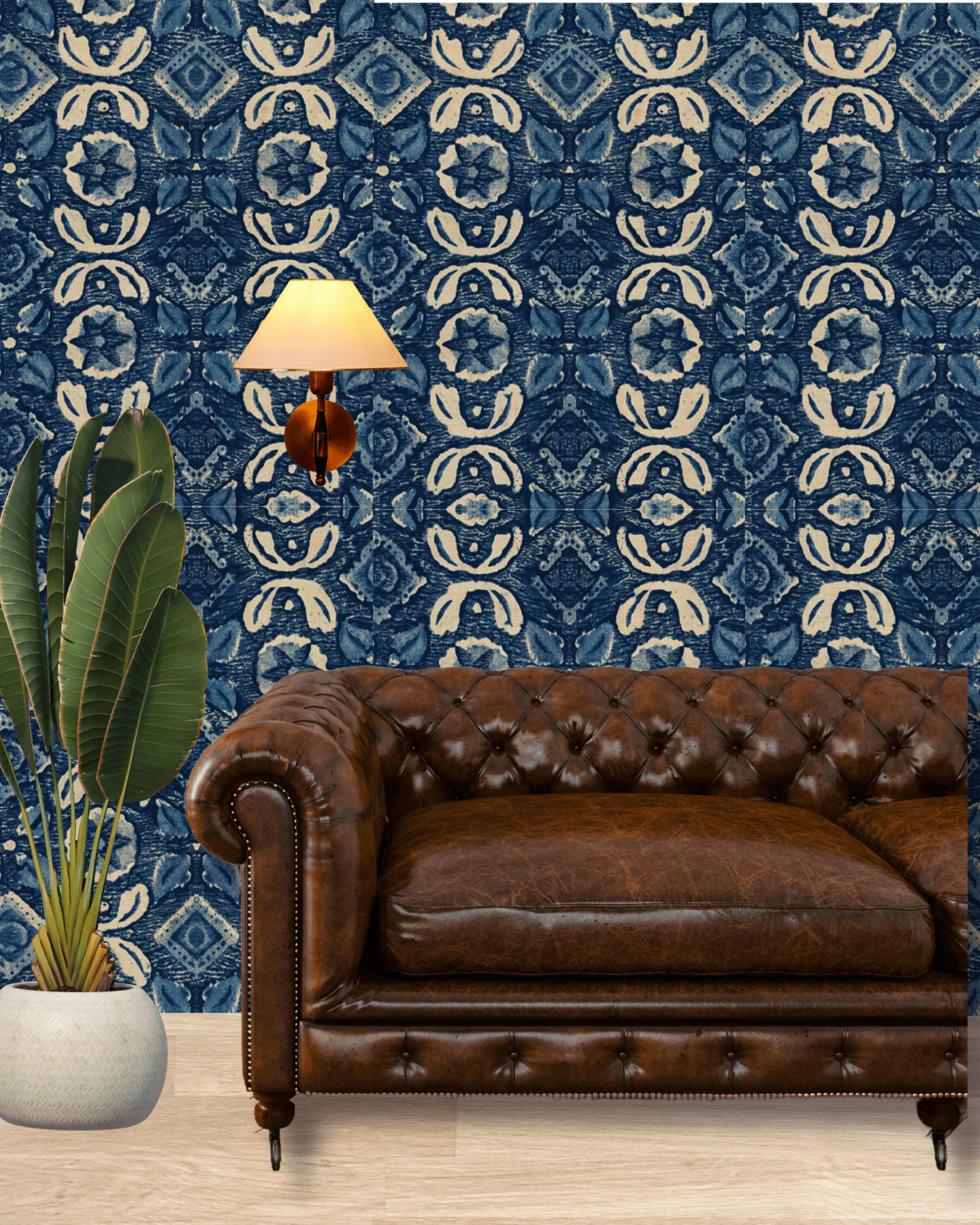 VARANASI Indigo - Marble Lotus - Varanasi Dark Blue Wallpaper