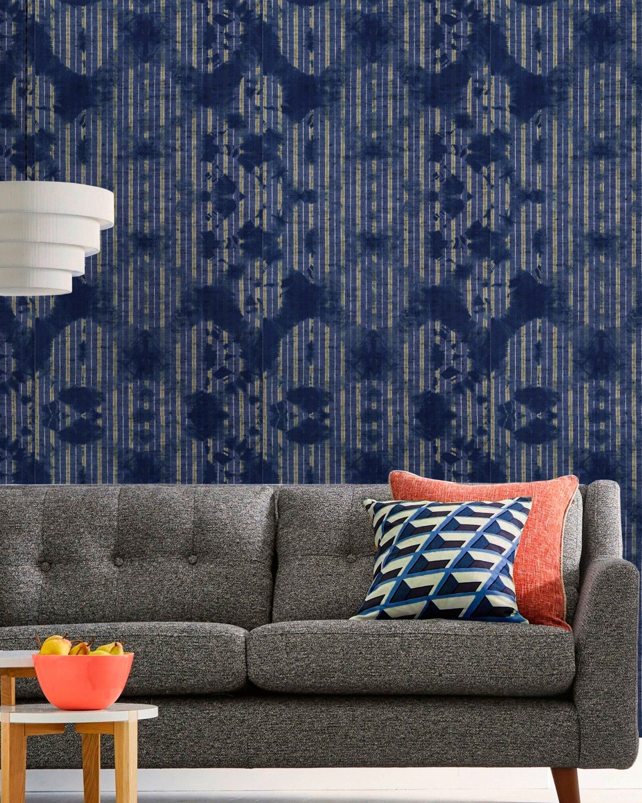 WASHED SHIBORI Indigo Wallpaper - Marble Lotus - Washed Shibori Dark Blue Wallpaper