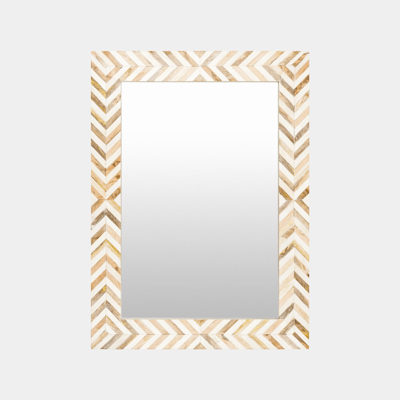 Wood Bone Inlay Rectangular Mirror 30"H x 22"W - Marble Lotus - Bone Inlay Square Cornered Mirror