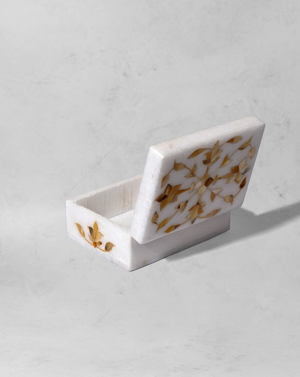 Marble Inlay Jewelry Box - Marble Lotus - gold embed marble inlay box